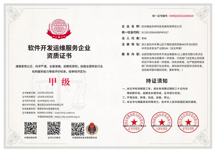 软件开发运维服务企业资质证书